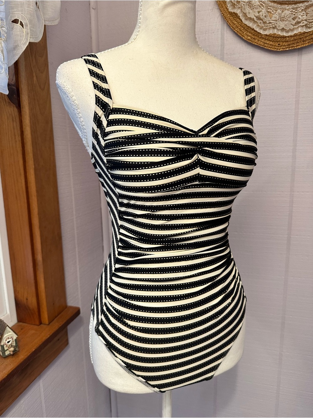 Black & White Striped One-Piece Swimsuit